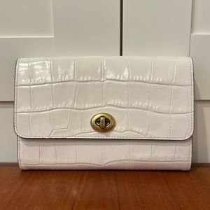Coach Chalk Leather Embossed Croc Marlow Turn Lock Crossbody Bag